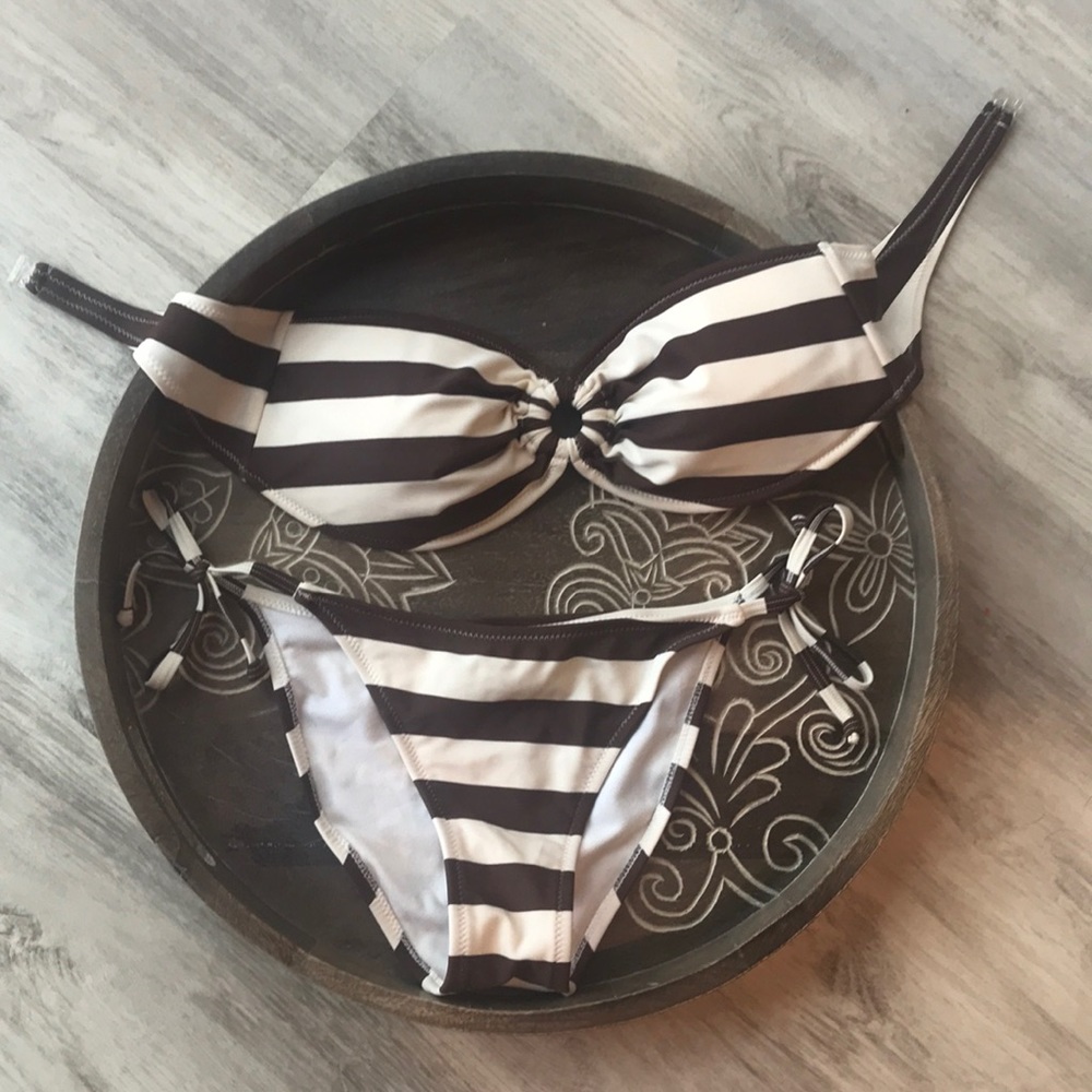 Lips Brown & white bikini set